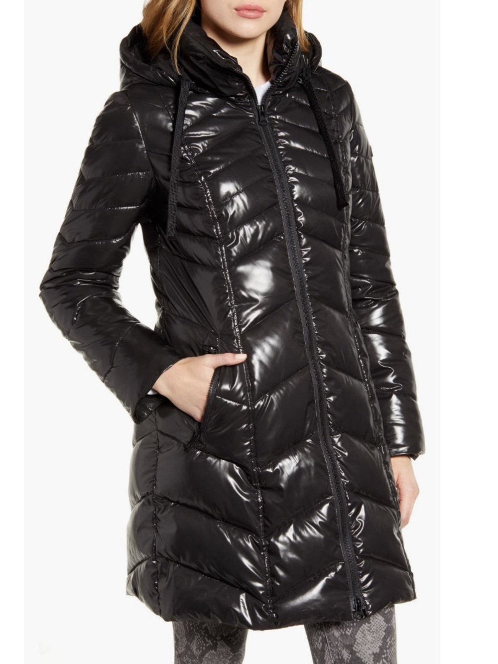 Sam Edelman Long Hooded Puffer Coat Removable Hood Black XXL NWT - Picture 2 of 12